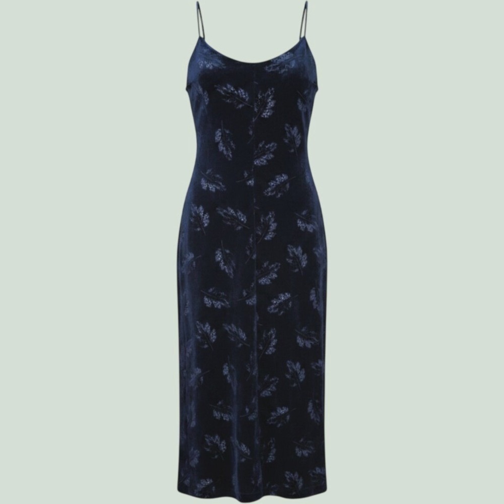 Reggio Velvet Maxi Dress Sz 14 Midnight Blue Silk Blend Burnout Leaf Whimsigoth